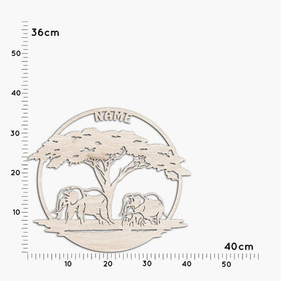 Afrika Savanne, Wanddeko aus Holz, Dekolicht mit Personalisierung, Elefant in Afrika, Geschenkidee