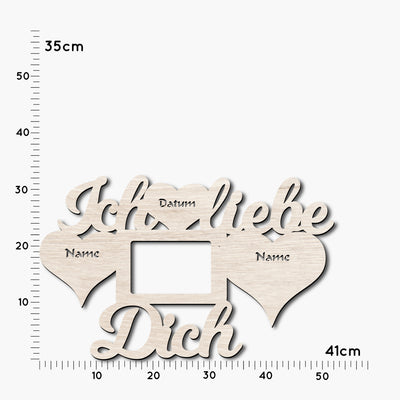 Geschenkidee 'Ich liebe Dich' Bilderrahmen personalisiert mit Namen und Datum, LED Wandlampe aus Holz, Weihnachtsgeschenk, Geburtstagsgeschenk, Hochzeitsgeschenk, Geschenk für Männer Holz Wanddeko