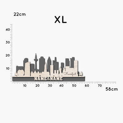 Frankfurt Stadtsilhouette, in drei Größen, LED oder RGB Lichterkette, zwei Ebenen, Großstadt Silhouette, personalisierbar mit Namen