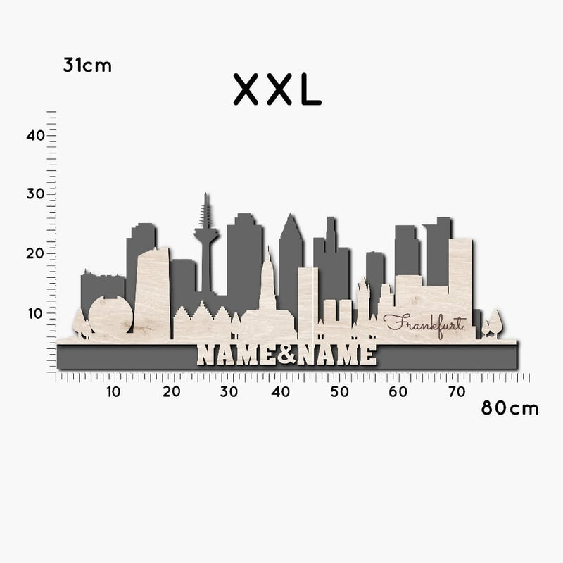 Frankfurt Stadtsilhouette, in drei Größen, LED oder RGB Lichterkette, zwei Ebenen, Großstadt Silhouette, personalisierbar mit Namen