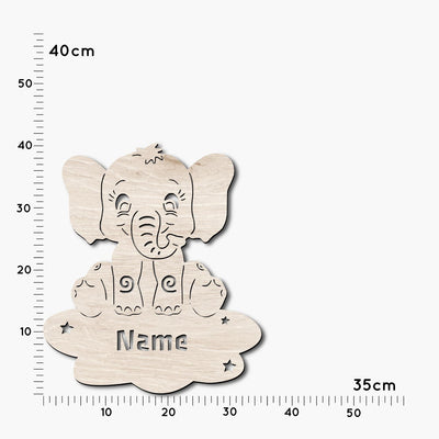 Elefant auf Wolke' LED Nachtlicht / Wandlampe mit Spieluhr aus Holz personalisiert mit Name | Geburtstagsgeschenk | Weihnachtsgeschenk für Kinderzimmer Maße