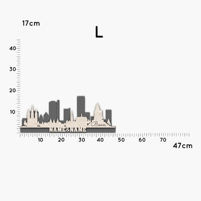 Bonn Stadtsilhouette, in drei Größen, LED oder RGB Lichterkette, zwei Ebenen, Großstadt Silhouette, personalisierbar mit Namen