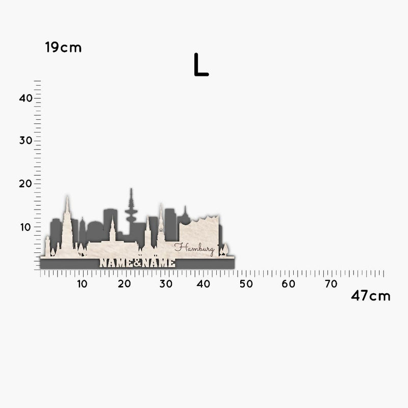 Hamburg Stadtsilhouette, in drei Größen, LED oder RGB Lichterkette, zwei Ebenen, Großstadt Silhouette, personalisierbar mit Namen
