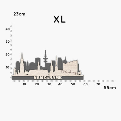 Hamburg Stadtsilhouette, in drei Größen, LED oder RGB Lichterkette, zwei Ebenen, Großstadt Silhouette, personalisierbar mit Namen