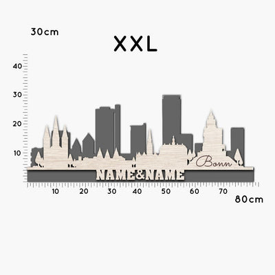 Bonn Stadtsilhouette, in drei Größen, LED oder RGB Lichterkette, zwei Ebenen, Großstadt Silhouette, personalisierbar mit Namen
