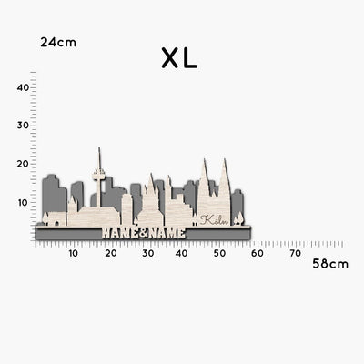 Köln Stadtsilhouette, in drei Größen, LED oder RGB Lichterkette, zwei Ebenen, Großstadt Silhouette, personalisierbar mit Namen