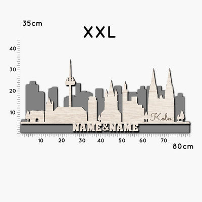 Köln Stadtsilhouette, in drei Größen, LED oder RGB Lichterkette, zwei Ebenen, Großstadt Silhouette, personalisierbar mit Namen