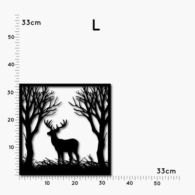 Hirsch im Wald Wanddeko, schwarze Holzdeko für die Wand, Geschenkidee für Jäger und Naturliebhaber, modernes Wandlicht 