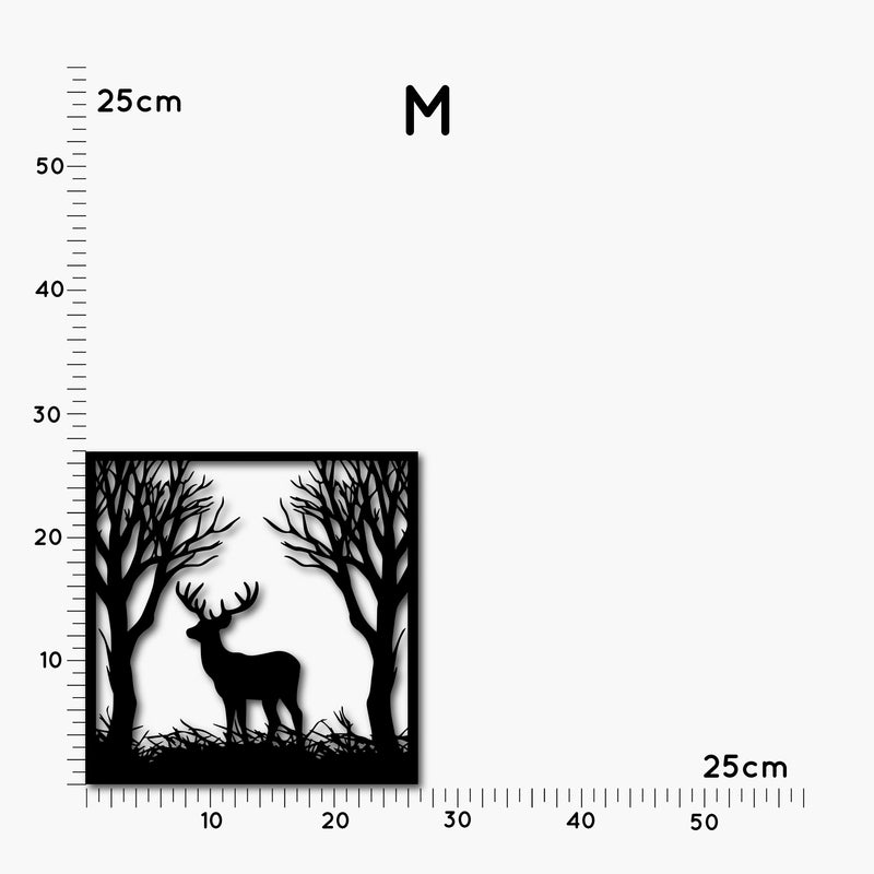 Hirsch im Wald Wanddeko, schwarze Holzdeko für die Wand, Geschenkidee für Jäger und Naturliebhaber, modernes Wandlicht 