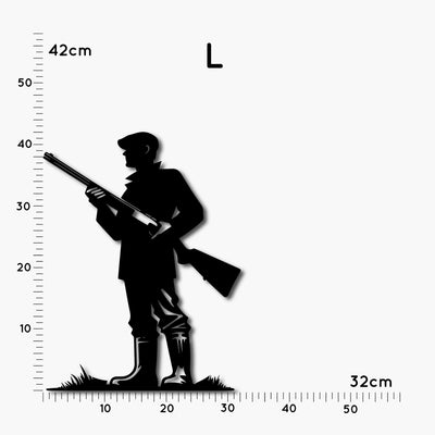 Jäger mit Flinte, Jägermotiv, Jagdmotiv für die Wand, Wandekoration für Jäger und Naturliebhaber, Geschenkidee aus Holz, schwarz lackiertes HDF Holz