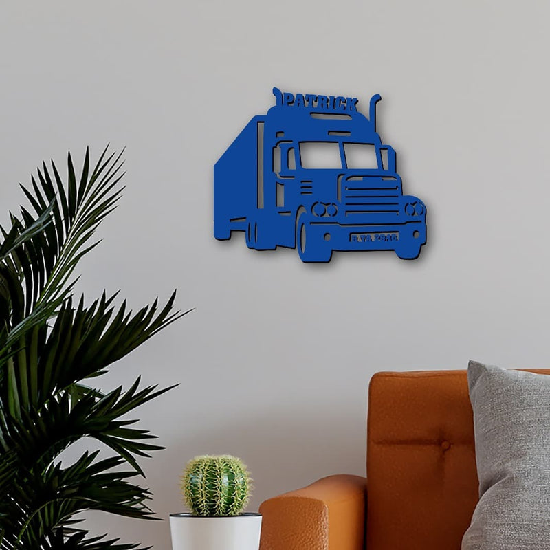 LKW Wanddeko aus Holz, personalisierbare Dekoration für Kinder oder Erwachsene, Geschenkidee für Trucker, Lastwagenfahrer, Geschenkidee mit RGB Lichterkette