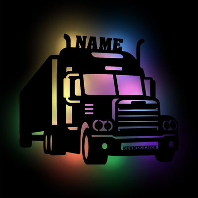 LKW Wanddeko aus Holz, personalisierbare Dekoration für Kinder oder Erwachsene, Geschenkidee für Trucker, Lastwagenfahrer, Geschenkidee mit RGB Lichterkette