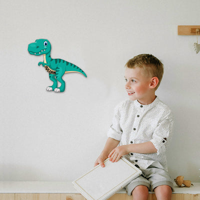 Dino T-Rex' LED Nachtlicht / Wandlampe aus Holz, farbig bedruckt, personalisiert mit Name | Geburtstagsgeschenk | Weihnachtsgeschenk für Kinderzimmer