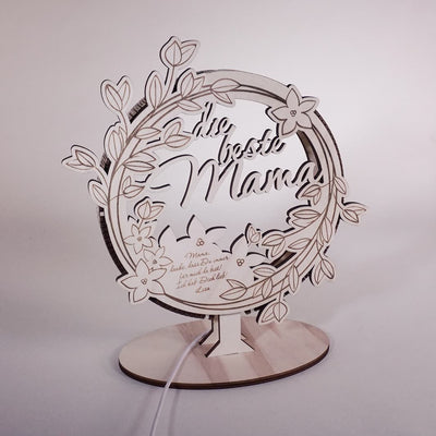 LED Ring Muttertag, Mama, personalisierbare Geschenkidee aus Holz, Ringlicht, Holzdeko zum Hinstellen