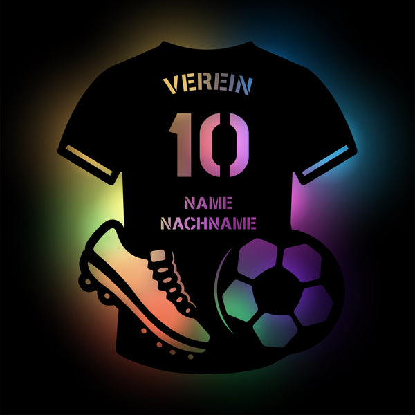 Wanddeko, Wandlicht aus Holz, Dekolicht mit LED oder RGB Lichterkette, personalisierbare Wanddekoration, Fußball Verein T-Shirt, Sportler, Fußballtrikot Geschenkidee