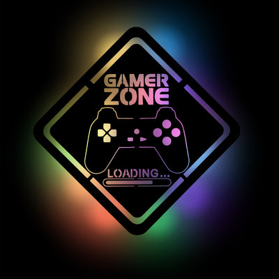 Gamer Zone Schild' Geschenk für Gamer zum Geburtstag oder Weihnachten - Gamepad Loading... LED RGB Gaming Licht / Wandlampe aus Holz, Weihnachtsgeschenk, Geburtstagsgeschenk 