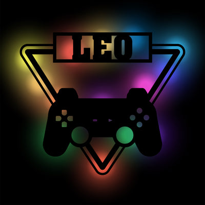 Gaming Dreieck Gamepad' Geschenk für Gamer zum Geburtstag oder Weihnachten - LED RGB Gaming Licht Controller / Wandlampe aus Holz, Weihnachtsgeschenk, Geburtstagsgeschenk personalisiert mit Name