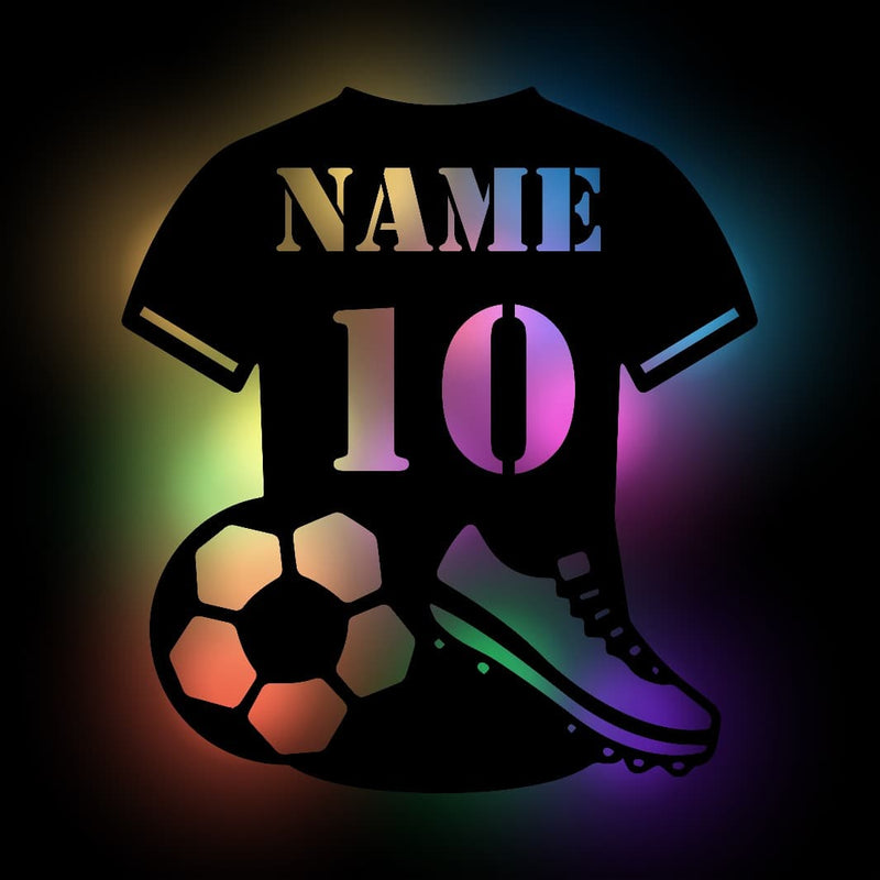 Wanddeko, Wandlicht aus Holz, Dekolicht mit LED oder RGB Lichterkette, personalisierbare Wanddekoration, Fußball Verein T-Shirt, Sportler, Fußballtrikot Geschenkidee für Sportler