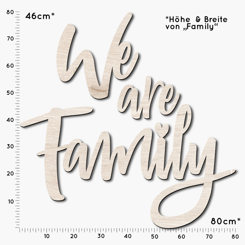 We are Family Wanddeko, Deko aus Holz, Geschenkidee für Eltern, Familienliebe, XXL Wandtattoo aus Holz