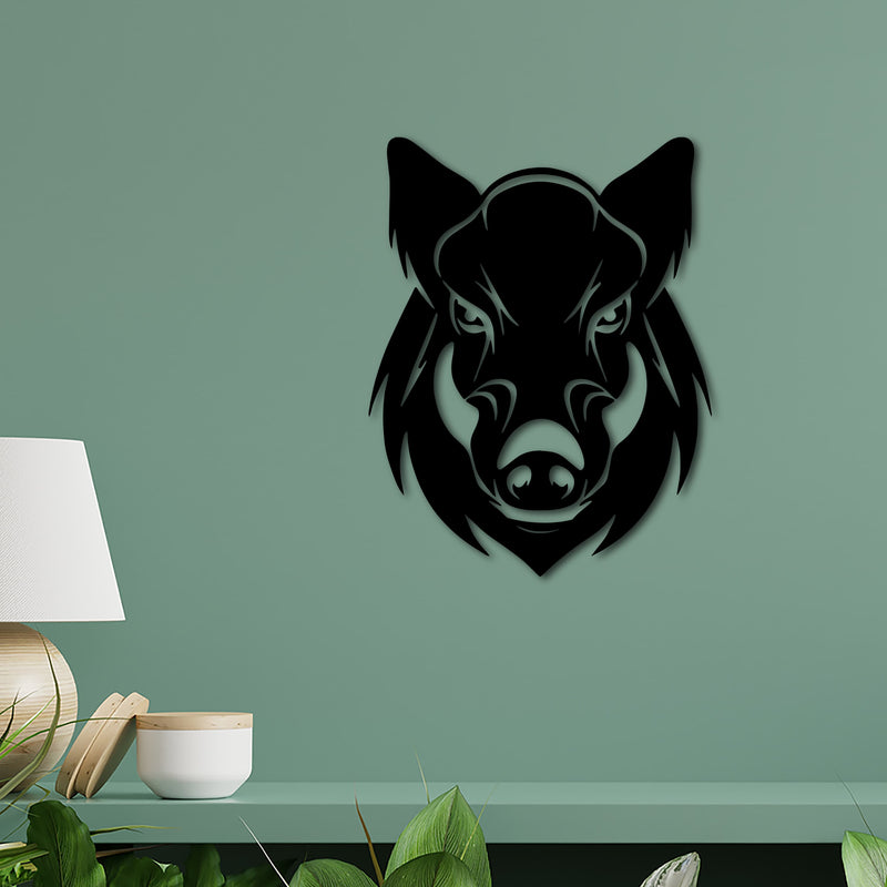 Wildsaukopf, Wildschwein Dekoration für die Wand, Geschenidee für Jäger oder Naturfreaks, Wildschwein Wanddeko aus HDF Holz schwarz lackiert für Wohn-, Esszimmer, Flur oder Büro