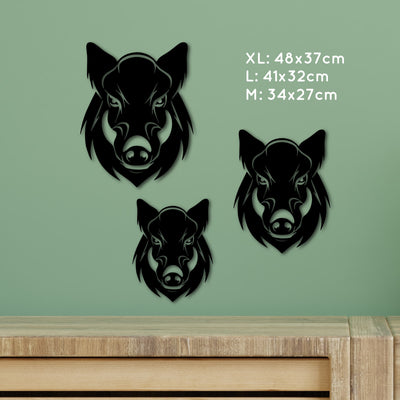 Wildsaukopf, Wildschwein Dekoration für die Wand, Geschenidee für Jäger oder Naturfreaks, Wildschwein Wanddeko aus HDF Holz schwarz lackiert