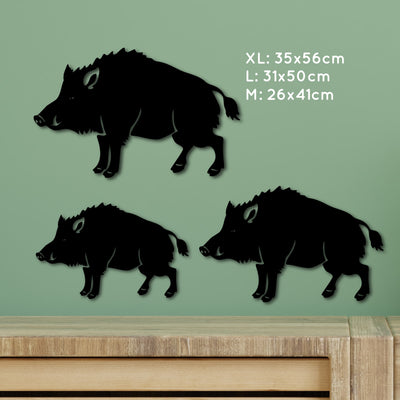 Wildsau, Wildschwein Dekoration für die Wand, Geschenidee für Jäger oder Naturfreaks, Wildschwein Wanddeko aus HDF Holz schwarz lackiert