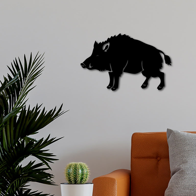 Wildsau, Wildschwein Dekoration für die Wand, Geschenidee für Jäger oder Naturfreaks, Wildschwein Wanddeko aus HDF Holz schwarz lackiert, Wohnzimmer Dekoration für Jäger