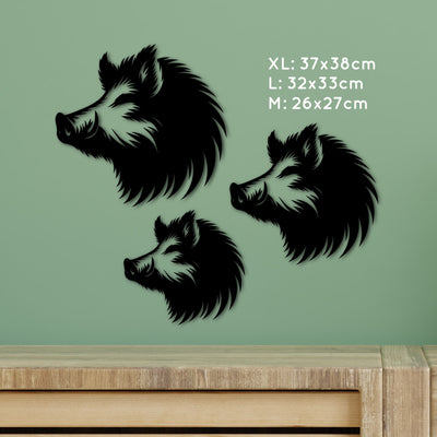 Wildschweinkopf, Wildsau Dekoration für die Wand, Geschenidee für Jäger oder Naturfreaks, Wildschwein Wanddeko aus HDF Holz schwarz lackiert