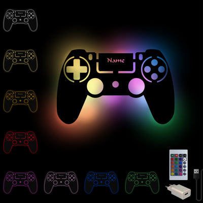 Gamepad xbox' Geschenk für Gamer zum Geburtstag oder Weihnachten - LED RGB Gaming Licht Controller / Wandlampe aus Holz,  Weihnachtsgeschenk, Geburtstagsgeschenk personalisiert mit Name, mit Fernbedienung