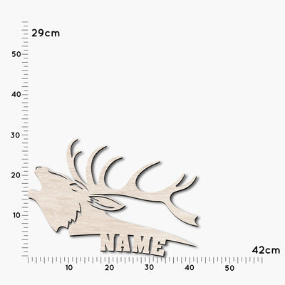 Wanddeko Wohnzimmer personalisiert mit Name 'Röhrender Hirsch' LED Wandlampe aus Holz | Geburtstagsgeschenk | Weihnachtsgeschenk für Jäger personalisiert mit Name
