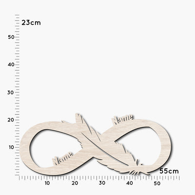 Geschenkidee 'Unendlichkeitszeichen Feder' personalisiert mit Namen, LED Wandlampe aus Holz, Weihnachtsgeschenk, Geburtstagsgeschenk, Hochzeitsgeschenk, Geschenk für Männer Holz Wanddeko