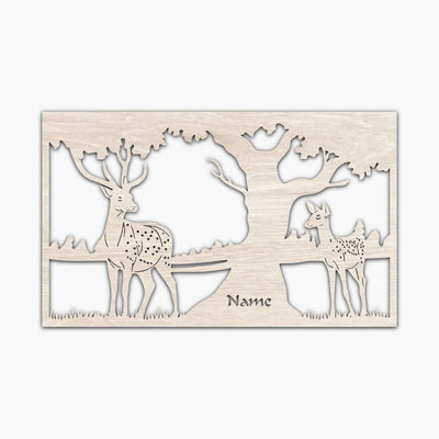 Rehe im Wald Holzdeko zum Aufhängen, Wanddeko aus Holz, Naturmotiv, Rehe, personalisierbare Geschenkidee mit Naturmotiv für Jäger