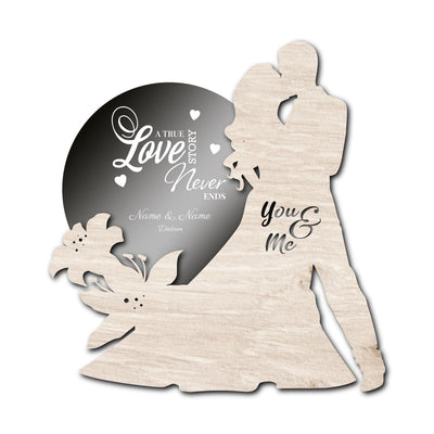 Liebeserklärung Geschenkidee 'You & Me' Dekospiegel Hochzeitspaar personalisiert mit Namen und Datum, LED Wandlampe aus Holz, Weihnachtsgeschenk, Geburtstagsgeschenk, Hochzeitsgeschenk, Geschenk für Männer Holz Wanddeko 