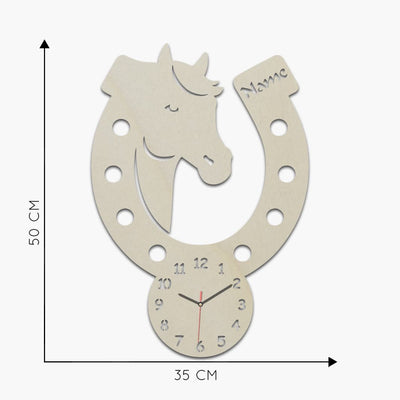 Pferde Wanduhr "Pferd mit Hufeisen" | personalisierbar